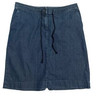 Talbots Jean Skirt Women's Size 14 Knee Length Blue Denim Drawstring Pockets